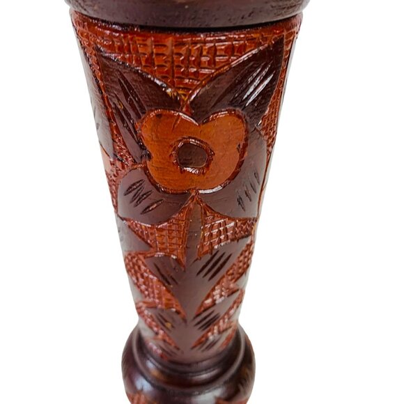 Carved Wooden Decorative Vases Rustic Floral Pineapple Checkered Boho Footed VTG - Picture 10 of 14